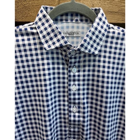 Men's Blue Checkered Polo Shirt - Picture 2 of 5
